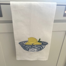 Load image into Gallery viewer, Set of Two Tea Towels - Chinoiserie Blue Willow Lemon Tree and Lemon Bowl