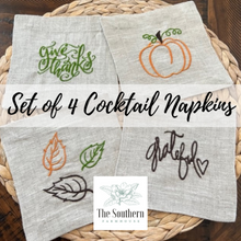 Load image into Gallery viewer, Set of 4 Embroidered Cocktail Napkins - Thanksgiving, Fall, Harvest