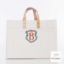 Load image into Gallery viewer, Canvas Tote - Floral Crest Monogram