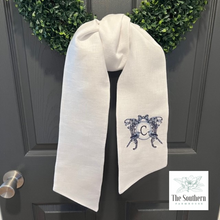 Load image into Gallery viewer, Linen Wreath/Basket Sash - Vintage Bird Crest Monogram