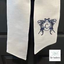 Load image into Gallery viewer, Linen Wreath/Basket Sash - Vintage Bird Crest Monogram