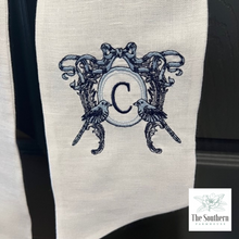 Load image into Gallery viewer, Linen Wreath/Basket Sash - Vintage Bird Crest Monogram