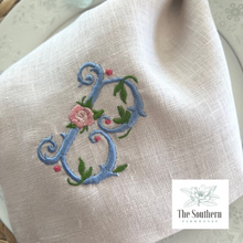 Load image into Gallery viewer, Vintage Rose Monogrammed Luncheon, Dinner & Cocktail Napkins