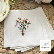 Load image into Gallery viewer, Set of 4 Embroidered Cocktail Napkins - Wildflower Bouquet