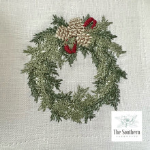 Load image into Gallery viewer, Set of 4 Embroidered Christmas Cocktail Napkins - Christmas Wreath