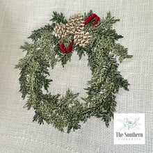 Load image into Gallery viewer, Set of 4 Embroidered Christmas Cocktail Napkins - Christmas Wreath