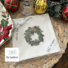 Load image into Gallery viewer, Set of 4 Embroidered Christmas Cocktail Napkins - Christmas Wreath