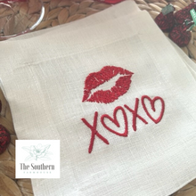 Load image into Gallery viewer, Set of 4 Embroidered Cocktail Napkins - Valentine Kisses XOXO