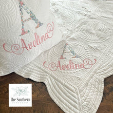 Load image into Gallery viewer, Heirloom Cotton Baby Quilt &amp; Pillow Cover - Floral Alphabet

