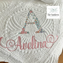 Load image into Gallery viewer, Heirloom Cotton Baby Quilt &amp; Pillow Cover - Floral Alphabet
