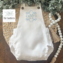 Load image into Gallery viewer, Linen Baby Romper - Baby Boy Vintage Ribbon Frame
