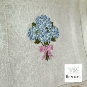 Set of 4 Embroidered Cocktail Napkins - Hydrangea Bouquet