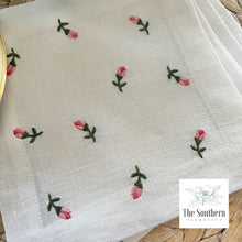 Load image into Gallery viewer, Set of 4 Embroidered Cocktail Napkins - Scattered Rosebuds

