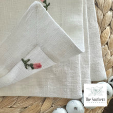 Load image into Gallery viewer, Set of 4 Embroidered Cocktail Napkins - Scattered Rosebuds
