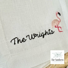 Load image into Gallery viewer, Set of 4 Embroidered Cocktail Napkins - Flamingo Fun
