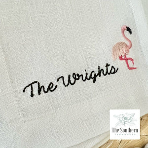 Set of 4 Embroidered Cocktail Napkins - Flamingo Fun