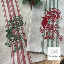 Load image into Gallery viewer, Set of Two Large Kitchen Towels - Regal Reindeer Heavyweight Rustic Linen
