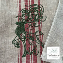 Load image into Gallery viewer, Set of Two Large Kitchen Towels - Regal Reindeer Heavyweight Rustic Linen
