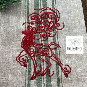 Set of Two Large Kitchen Towels - Regal Reindeer Heavyweight Rustic Linen