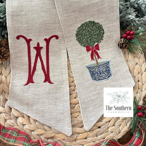 Linen Wreath/Basket Sash - Chinoiserie Christmas Topiary