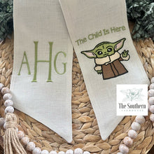 Load image into Gallery viewer, Linen Wreath/Basket Sash - Baby Yoda, The Child is Here
