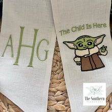 Load image into Gallery viewer, Linen Wreath/Basket Sash - Baby Yoda, The Child is Here
