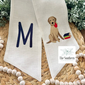 Linen Wreath/Basket Sash - Back to School Pup