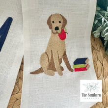 Load image into Gallery viewer, Linen Wreath/Basket Sash - Back to School Pup
