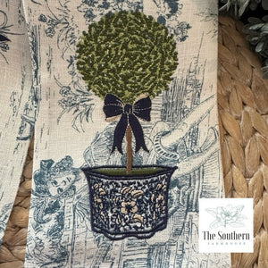 Linen Wreath/Basket Sash - Blue Toile Chinoiserie Topiary Limited Edition