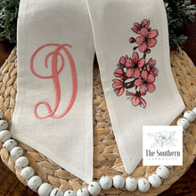 Load image into Gallery viewer, Linen Wreath/Basket Sash - Cherry Blossom Monogram
