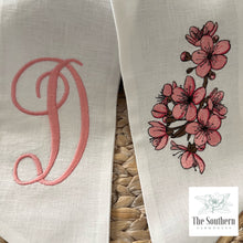 Load image into Gallery viewer, Linen Wreath/Basket Sash - Cherry Blossom Monogram
