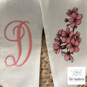 Linen Wreath/Basket Sash - Cherry Blossom Monogram