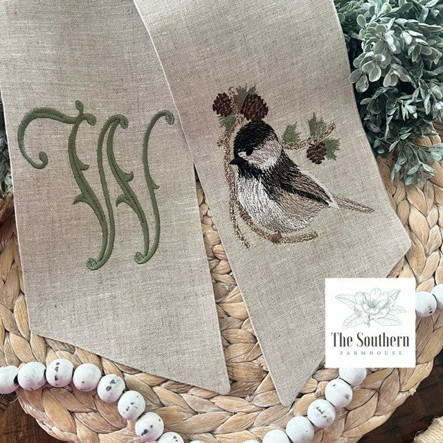 Linen Wreath/Basket Sash - Chickadee