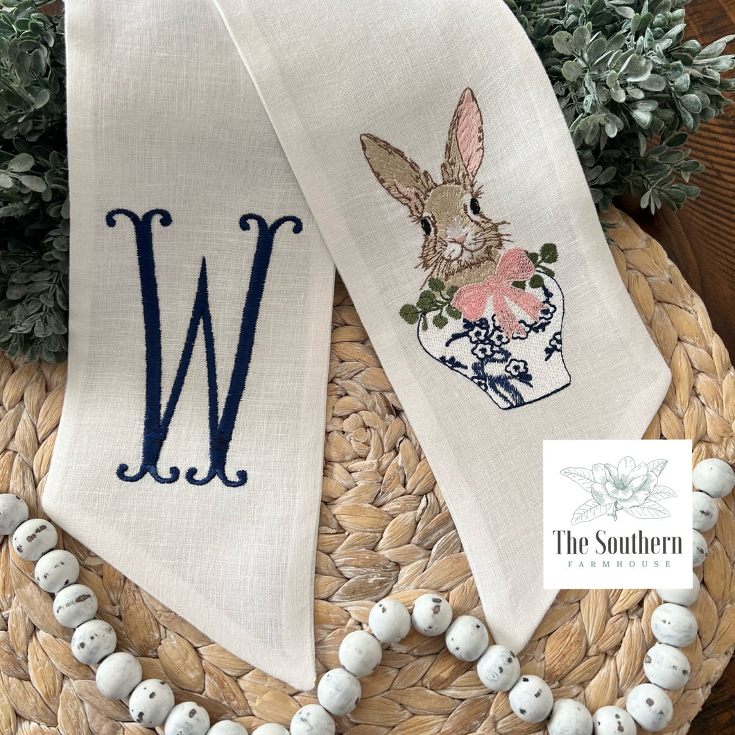 Linen Wreath/Basket Sash - Chinoiserie Bunny