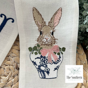 Linen Wreath/Basket Sash - Chinoiserie Bunny