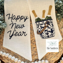Load image into Gallery viewer, Linen Wreath/Basket Sash - Happy New Year Chinoiserie Champagne Bucket

