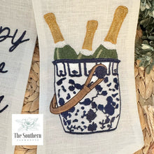 Load image into Gallery viewer, Linen Wreath/Basket Sash - Happy New Year Chinoiserie Champagne Bucket
