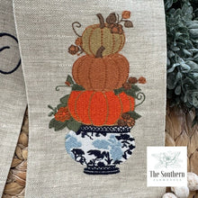 Load image into Gallery viewer, Linen Wreath/Basket Sash - Chinoiserie Pumpkin Stack
