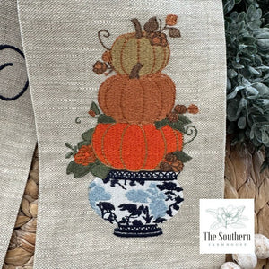 Linen Wreath/Basket Sash - Chinoiserie Pumpkin Stack