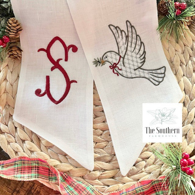 Linen Wreath/Basket Sash - Christmas Dove