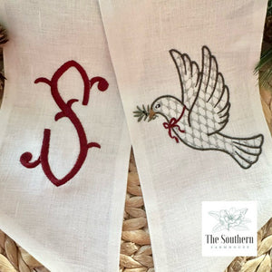 Linen Wreath/Basket Sash - Christmas Dove