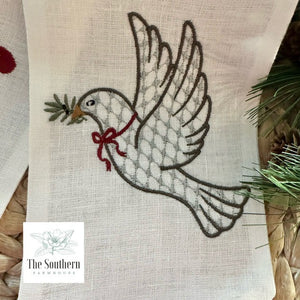 Linen Wreath/Basket Sash - Christmas Dove