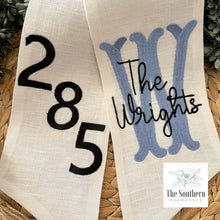 Load image into Gallery viewer, Linen Wreath/Basket Sash - Fishtail Monogram &amp; House Number
