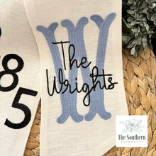 Load image into Gallery viewer, Linen Wreath/Basket Sash - Fishtail Monogram &amp; House Number
