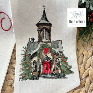 Linen Wreath/Basket Sash - Holiday Church