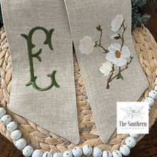 Load image into Gallery viewer, Linen Wreath/Basket Sash - Magnolia Branch Monogram
