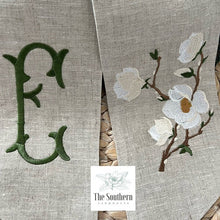 Load image into Gallery viewer, Linen Wreath/Basket Sash - Magnolia Branch Monogram
