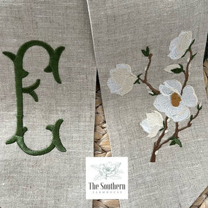 Linen Wreath/Basket Sash - Magnolia Branch Monogram