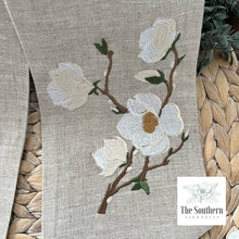 Load image into Gallery viewer, Linen Wreath/Basket Sash - Magnolia Branch Monogram
