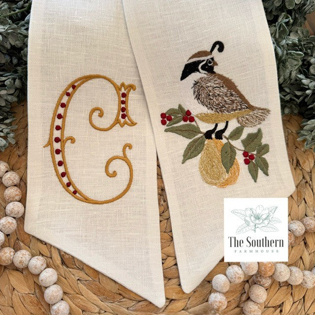 Linen Wreath/Basket Sash - Partridge in a Pear Tree